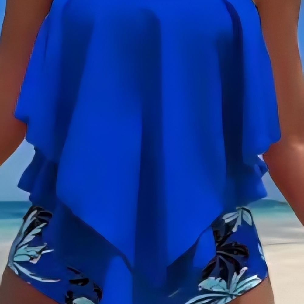 FINAL REDUCTION Women's XXL Royal Blue Tank Swim Bodysuit with Floral Bottom